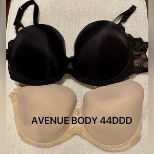 Women's Avenue Body Black and Cream Lace Bra Set- 44DDD-Like New
